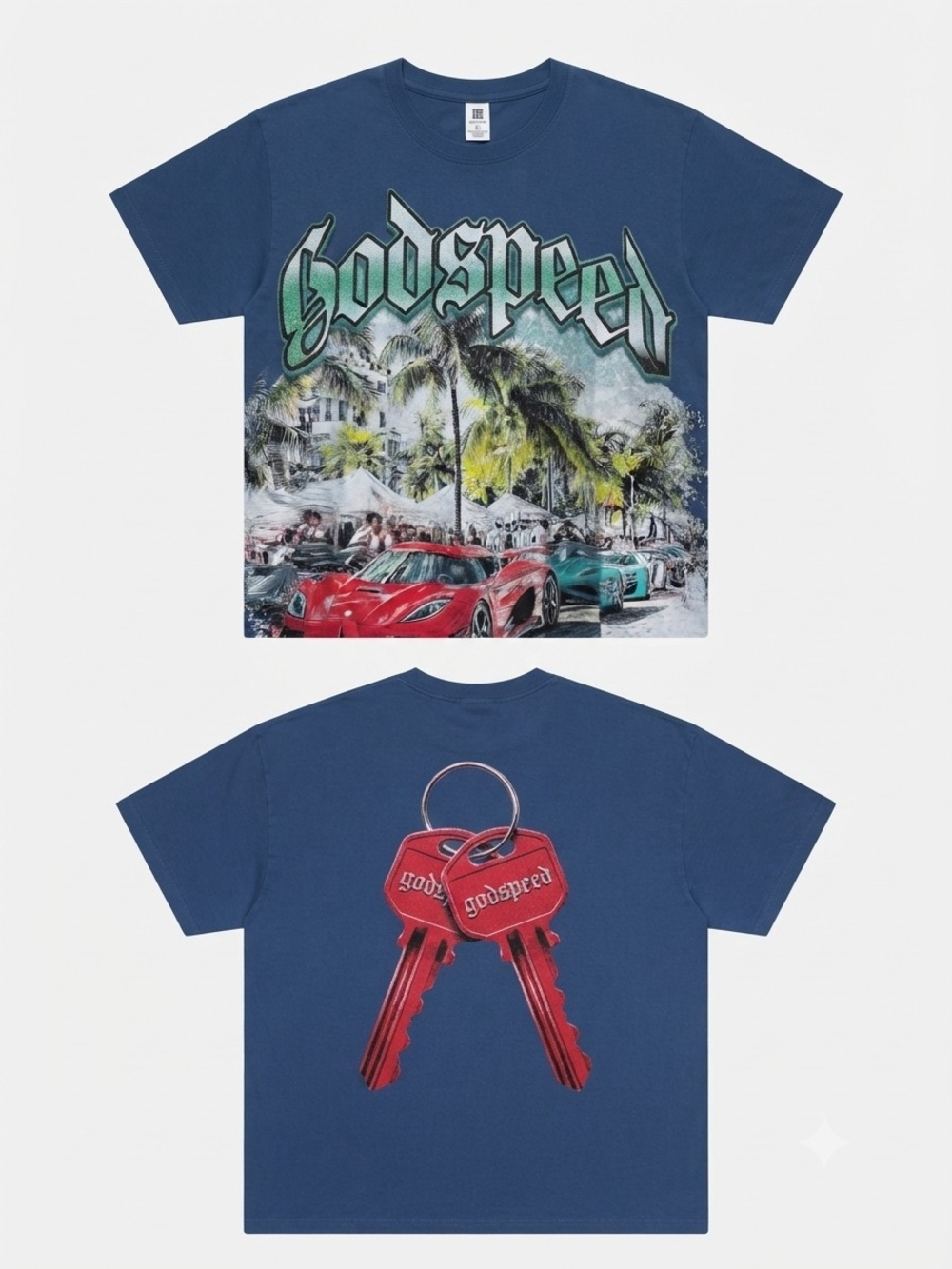 Godspeed Graphic Tee in Navy with Red Keyback